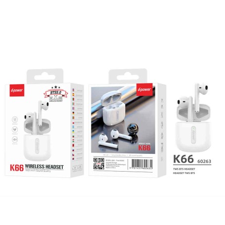 HEADPHONE WIRELESS K66 WHITE