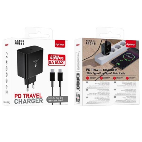 Prise PD 45W + Cable Type-C vers Type-C  Noir